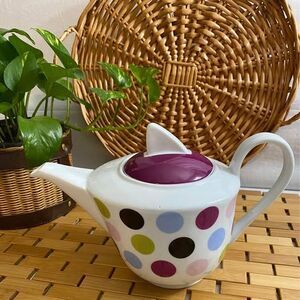 Polka Dots and Purple Lid Tea Pot
